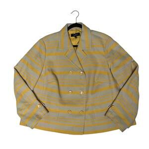 Talbots Women's Double-Breasted Blazer Yellow Gray Stripe Cotton Blend Size 20WP